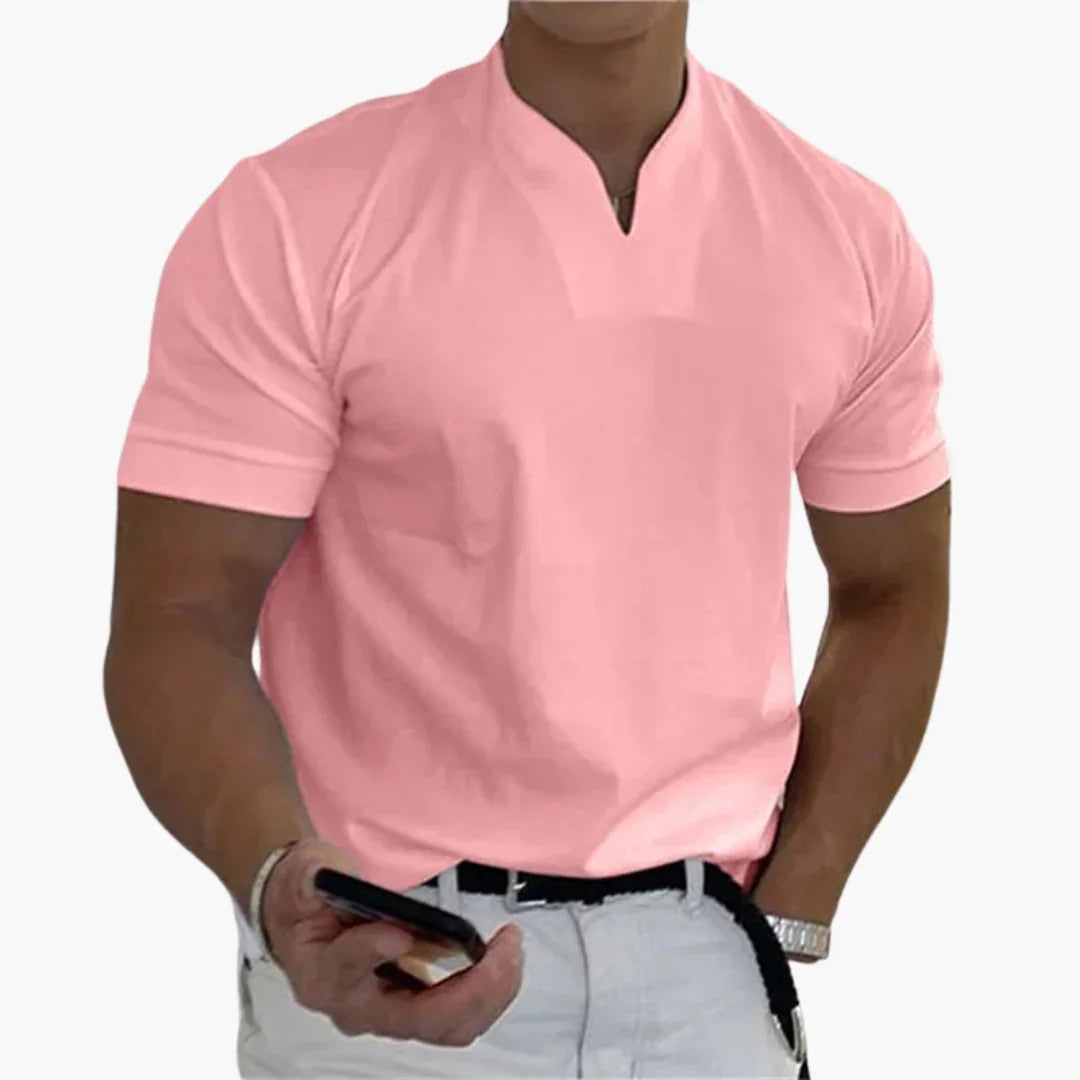 T-shirt homme élégant et confortable, avec col mao, pour un look masculin décontracté au quotidien.