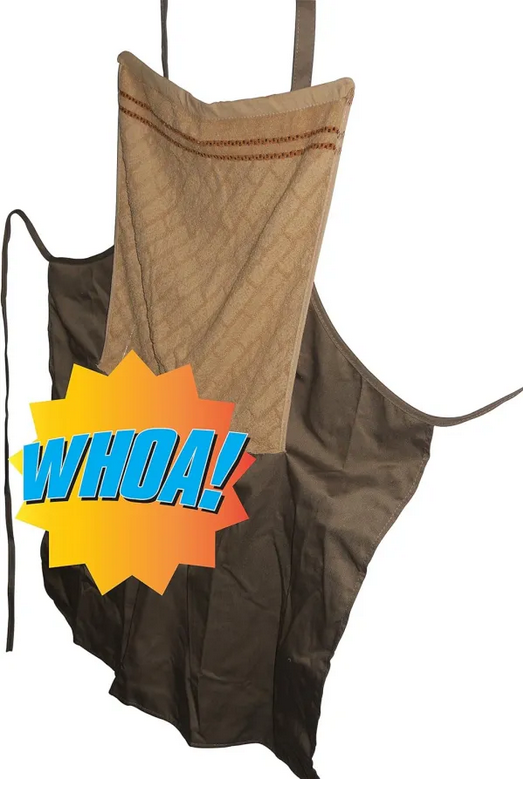 Tablier de cuisine marron unisexe en polyester, design humoristique. Excellent accessoire pour fêtes et barbecues.