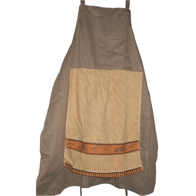 Tablier de cuisine unisexe marron, design humoristique. Accessoire polyvalent pour barbecues, fêtes et la cuisine.