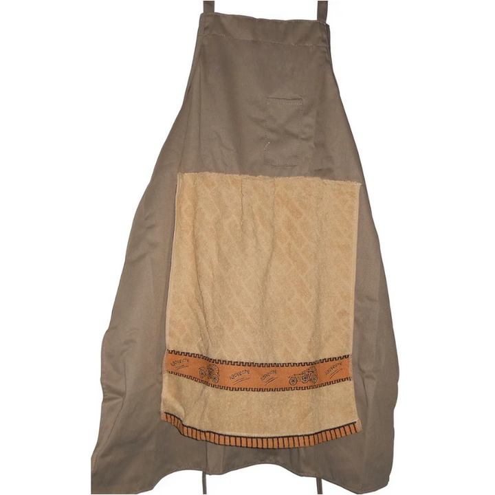 Tablier de cuisine unisexe marron, design humoristique. Accessoire polyvalent pour barbecues, fêtes et la cuisine.