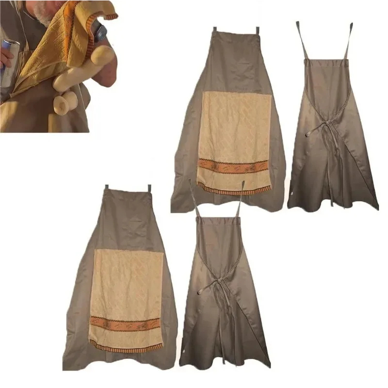 Tablier de cuisine en polyester marron, avec motif humoristique. Parfait pour fêtes, barbecues et cadeau original.