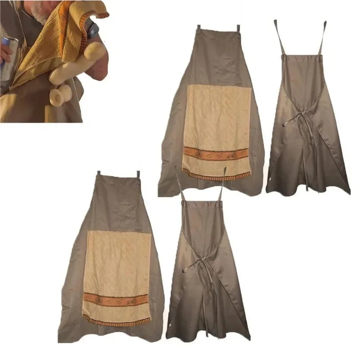Tablier de cuisine en polyester marron, avec motif humoristique. Parfait pour fêtes, barbecues et cadeau original.