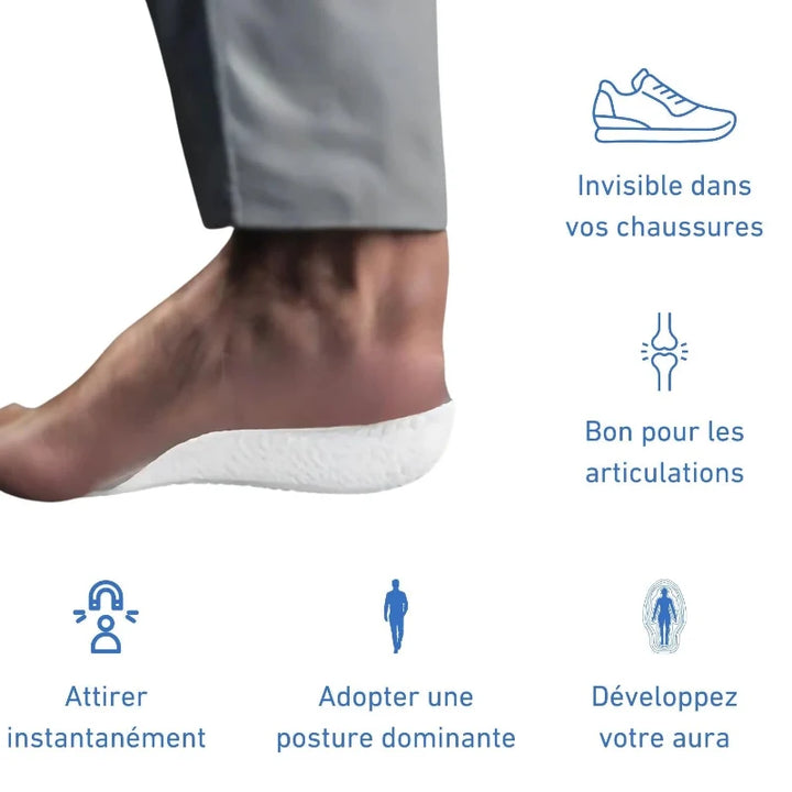 Talonnettes orthopédiques pour hommes, conçues pour un soutien optimal et une élévation discrète.