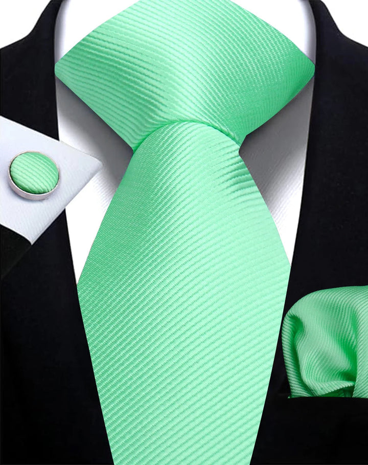 Cravate élégante pour homme, unie, avec boutons de manchette; ensemble cadeau homme idéal.
