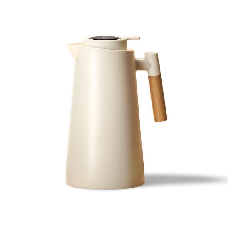 Carafe thermique de cuisine, affichage température LED et poignée en bois, étanche, isolation optimale.