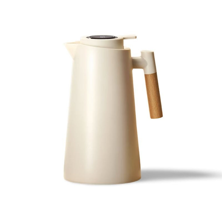 Carafe thermique de cuisine, affichage température LED et poignée en bois, étanche, isolation optimale.