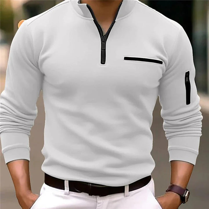 Pull homme confortable avec zip quart, parfait pour automne/hiver. Style moderne et décontracté chic.