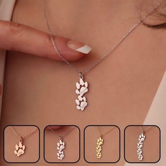 Collier femme personnalisable empreinte de patte, bijou pour amoureuse de chien/chat, en argent, or ou or rose.