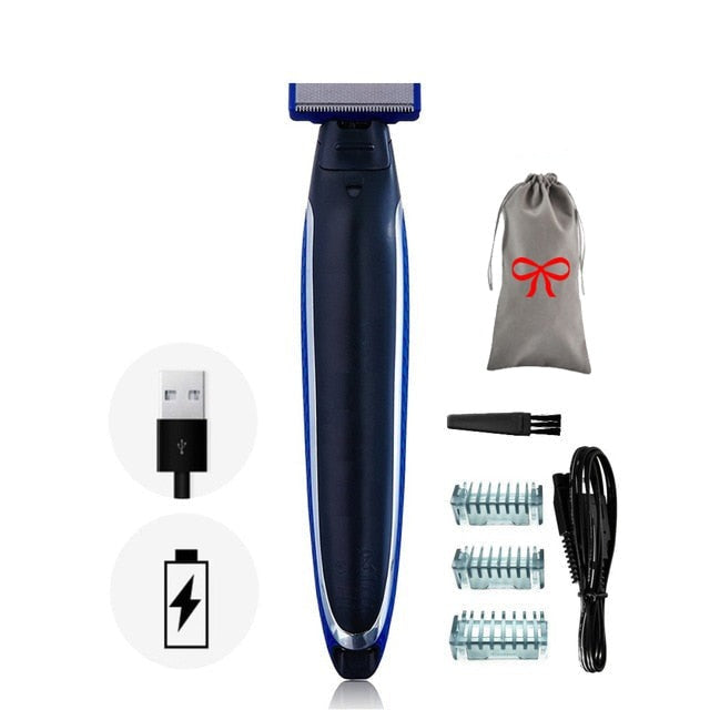 Tondeuse de précision homme rechargeable USB pour rasage visage, barbe et corps. Sans fil, pour un entretien facile.