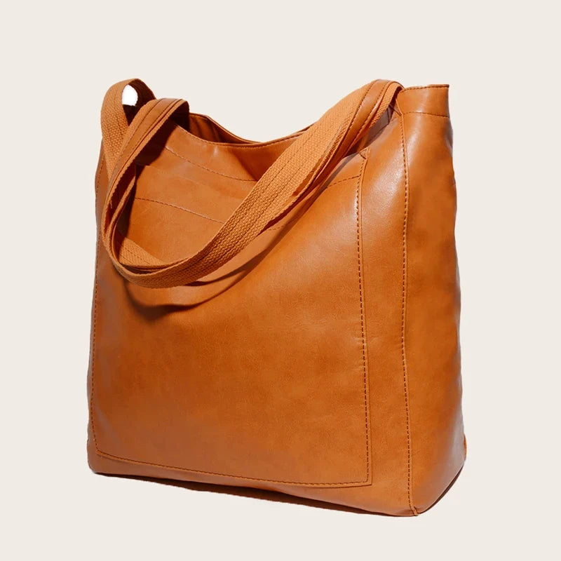 Sac cabas tendance en cuir PU, couleur neutre, s'adapte à toutes les tenues quotidiennes.