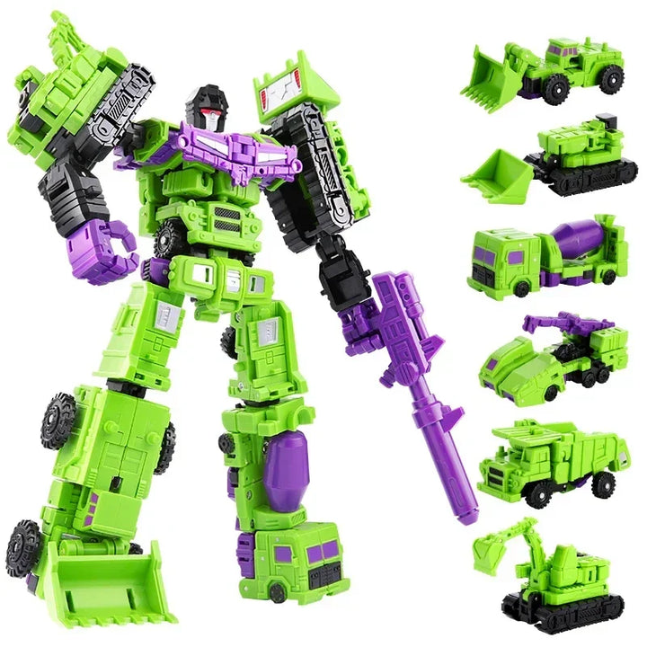 Robot jouet transformateur 6-en-1 avec plusieurs formes. Figurine d'action éducative, cadeau idéal enfant garçon ou fille.