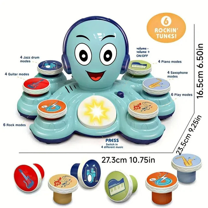 Jouet musical GroovyPus : un poulpe interactif pour l'éveil des enfants, le développement sensoriel et la motricité.