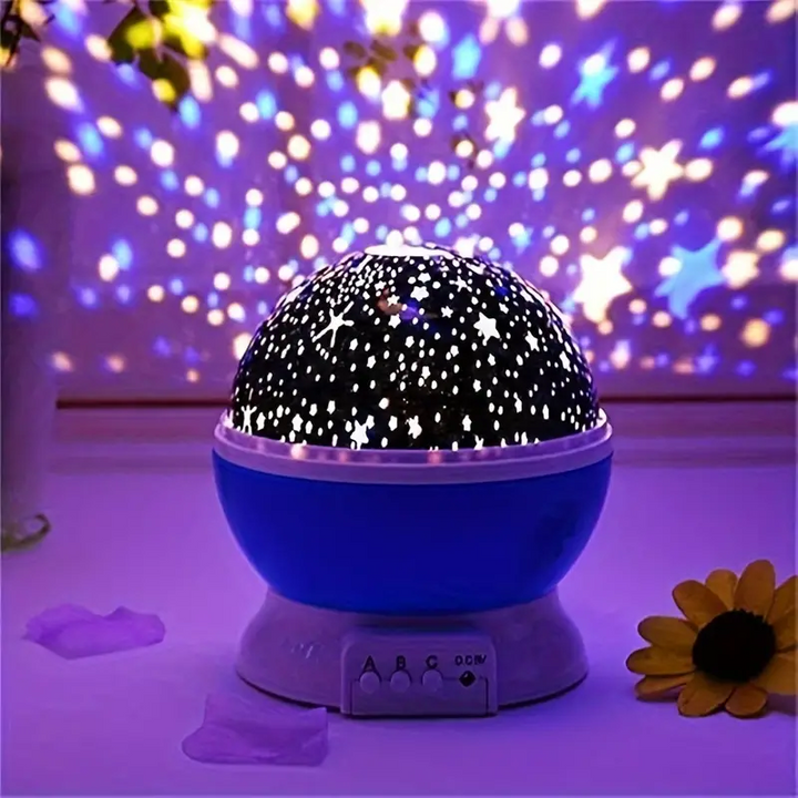 Veilleuse projecteur pour enfants, transforme le plafond en ciel étoilé, avec fonction musicale intégrée.