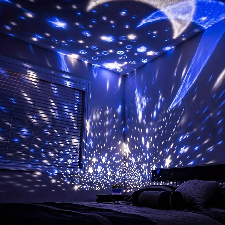 Décoration chambre enfant: veilleuse projecteur d'étoiles, lumière douce et berceuses pour une nuit calme.