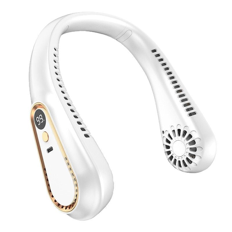 Ventilateur de cou portable silencieux et rechargeable USB, offrant un rafraîchissement continu et agréable en été.