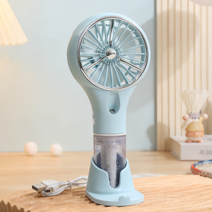 Ventilateur brumisateur portable USB, parfait pour une fraîcheur instantanée en été.