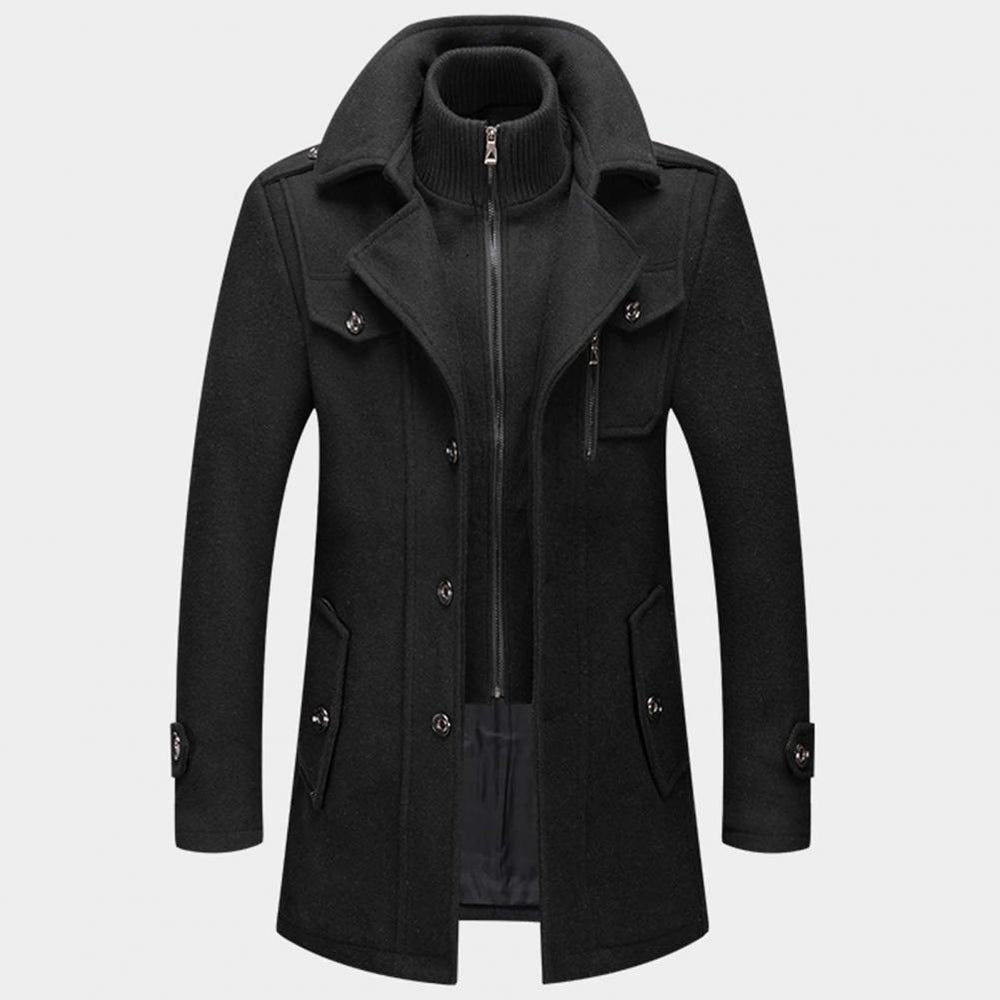 Manteau homme noir élégant à coupe fluide, parfait pour l'automne et l'hiver. Confort et style.