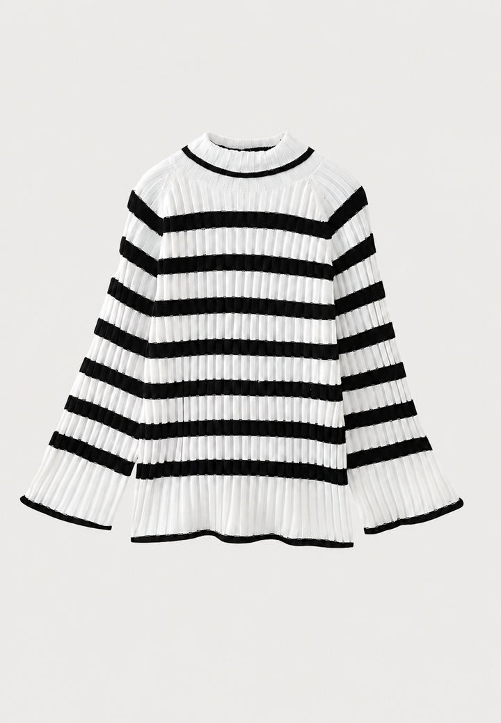 Robe courte rayée pour femme, parfaite pour l'hiver, avec col roulé douillet et manches amples confortables.