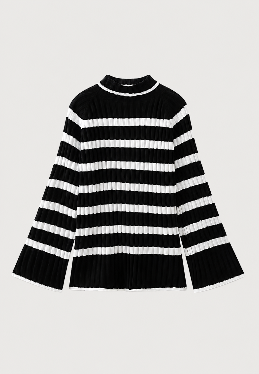 Robe courte femme rayée confortable avec col roulé et manches amples, style chic et décontracté.