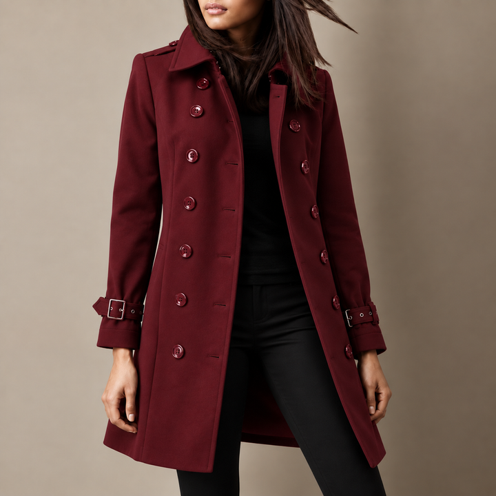 Trench femme élégant, long et ajusté, double boutonnage. Idéal pour un style mode et professionnel en automne.