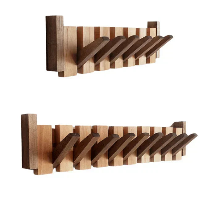 Porte-manteau mural bois de noyer massif, forme piano. Élément décoratif et fonctionnel pour l'entrée.